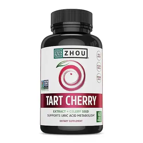 Zhou Tart Cherry Extract with Celery Seed | Advanced Uric Acid Cleanse for Joint Comfort | 30 Servings, 60 Veggie Caps