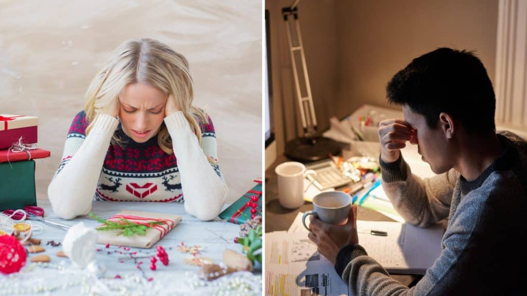 People stressed over holiday preparations.